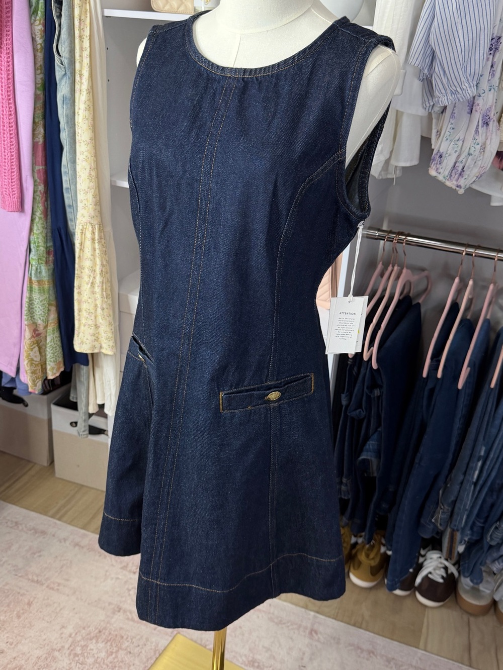 Free Assembly Sleeveless Dark Blue Denim A-Line Dress